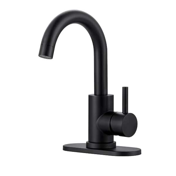 IVIGA Stainless Steel Single Handlebar Faucet with Ceramic Disc Valve 6.3 in. Deckplate and 24 in. Supply Lines in Matte Black