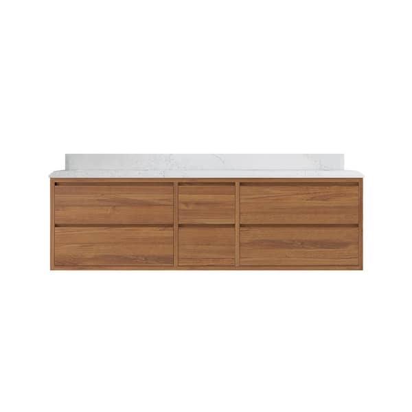 Willow Collections Madison Float 72 in. W x 22 in. D x 36 in. H Double Sink Bath Vanity in Dark Natural with 1.5" Empira Qt. Top