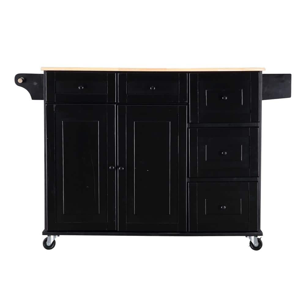 Zeus & Ruta Black Kitchen Island on Wheels,Kitchen Cart with Drop Leaf ...