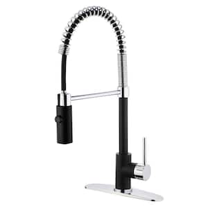 Single-Handle Pull-Down Sprayer Kitchen Faucet in Black and Chrome