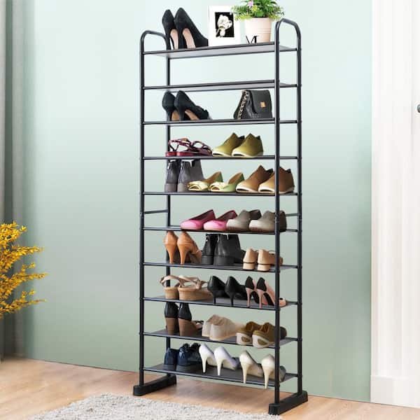 60 in. H 30-Pair Black 10-Tier Shoe Rack Space-Saving Shoe Organizer W/Metal Frame Shoe Tower