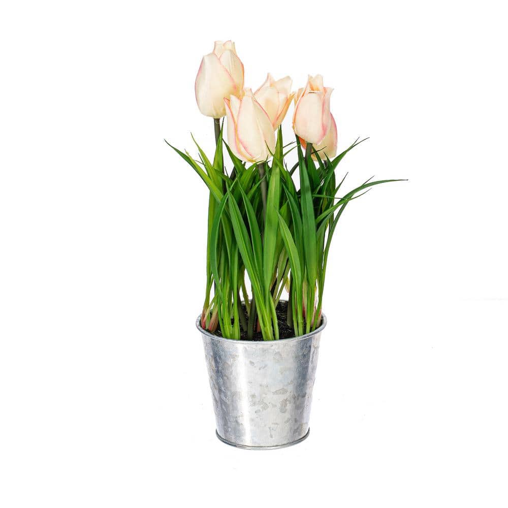 10.5" Assorted Artificial Tulips in Metal Pots Set