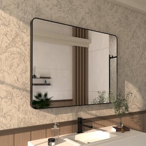 48 in. W x 36 in. H Rectangular Framed Wall Bathroom Vanity Mirror in Matte Black