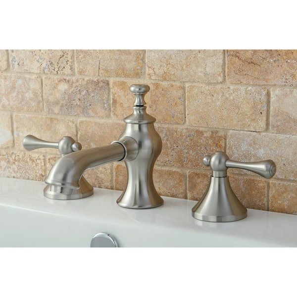 English Lever 8 in. Widespread 2-Handle Mid-Arc Bathroom Faucet in Brushed Nickel
