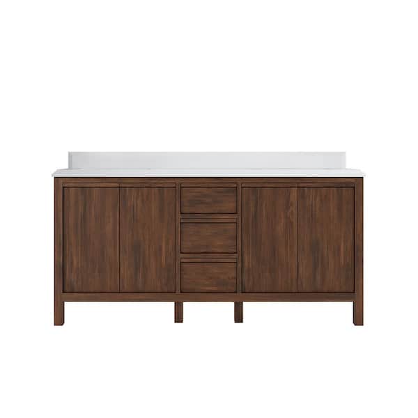 Willow Collections Elizabeth Teak 72 in. W x 22 in. D x 36 in. H Double Sink Bath Vanity in Dark Walnut with 1.5 in. White Qt. Top