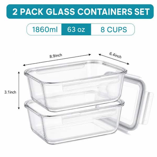 Numhew 2 Pack 63 oz. Large Glass Storage Containers with Lids