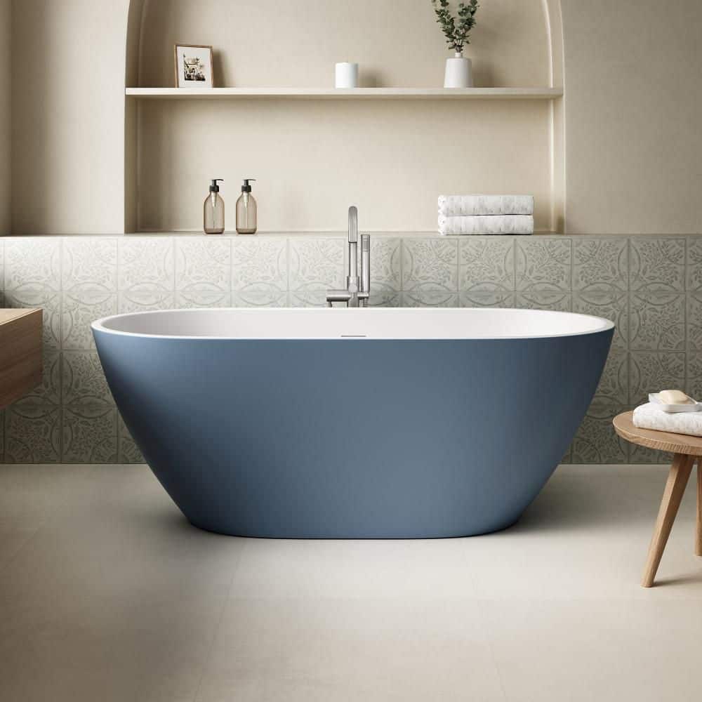 Ayago 59 in. x 28 in. Freestanding Soaking Bathtub in Chambray, with White Pop-Up Drain price history on PriceWatchPro