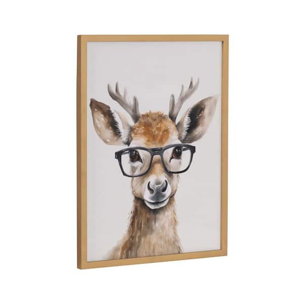 Kate and Laurel Gallery Cute Deer Wearing Glasses by The Creative Bunch Studio Gold Framed Art Print 12 in. x 16 in.