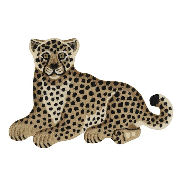 Jungle Sitting Cheetah Gold and Black 2 ft. x 3 ft. Modern Tufted Animal Print Wool Specialty Indoor Accent Area Rug