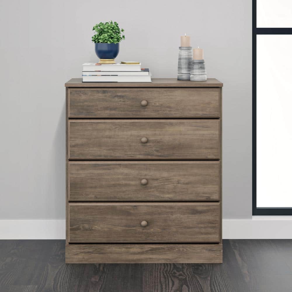 Drifted Gray Astrid 4-Drawer Lacquered Pine Chest
