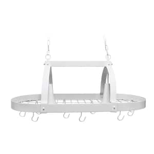 35.5 in. White 2-Light Kitchen Pot Rack with Downlights