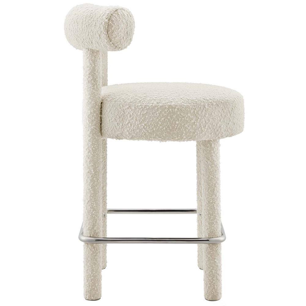 Ivory Boucle Fabric and Metal Counter Stool Set