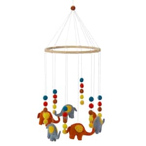Handmade Blue and Orange Elephant Felt Nursery Mobile