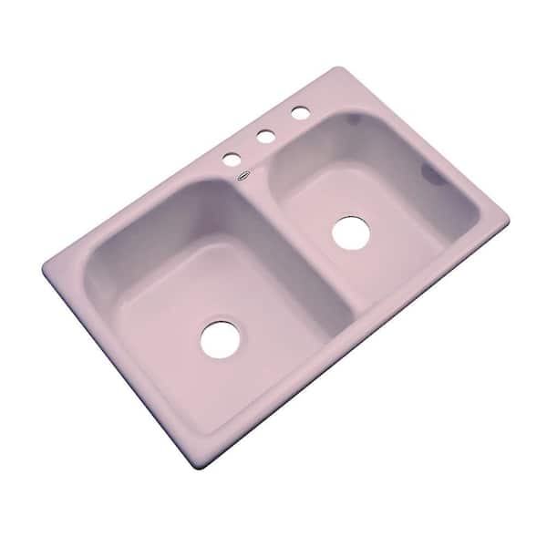 Thermocast Cambridge Drop-In Acrylic 33 in. 3-Hole Double Bowl Kitchen Sink in Wild Rose