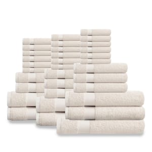 33-Piece Ivory Solid 100% Organic Cotton Luxuriously Plush Bath Towel Sets
