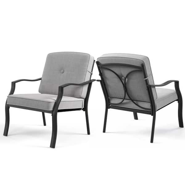 2-Pieces Metal Outdoor Patio Lounge Chairs with Seat and Gray Back Cushions for Yard