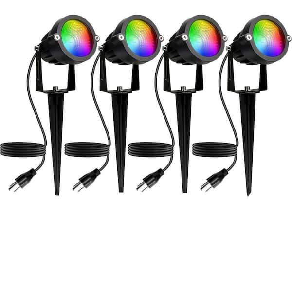 800 Lumen Black Integrated LED Floodlight, 12W Waterproof Landscape Lighting for Halloween Christmas (4-Pack)