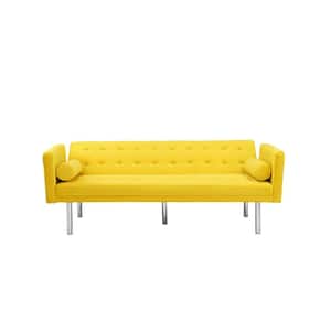 68.5 in. W Yellow 2-Seats Velvet Square Arm Twin Size Sofa Bed