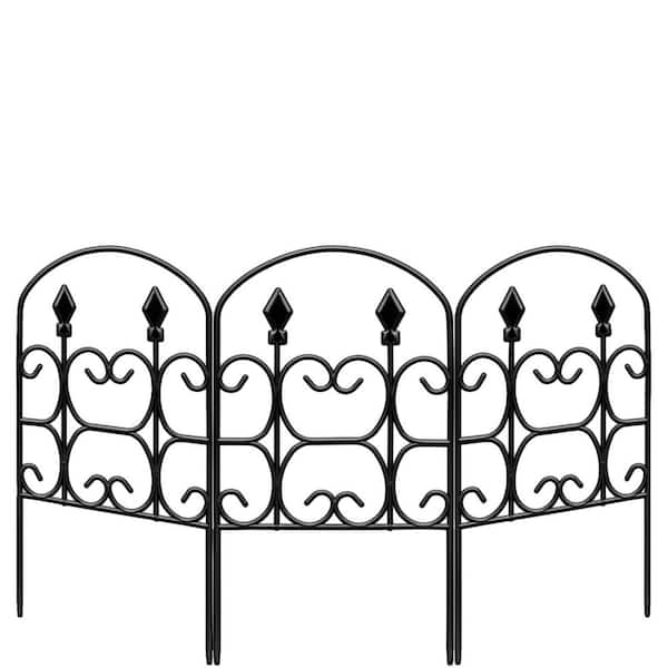 10.83 ft. x 2 ft. Black Metal No Dig Decorative Garden Fence Panel (10-Pack) for Landscape Patio Yard Outdoor