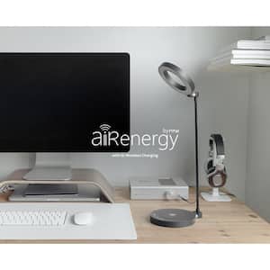 AirEnergy 20 in. LED Touch Dimmer Black Desk Lamp with Qi Certified Wireless Charging Base & "SmartCube" Qi Adapter