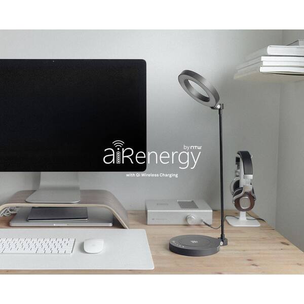 Ntw AirEnergy 20 in. LED Touch Dimmer Black Desk Lamp with WPC Qi Certified Wireless Charging Base