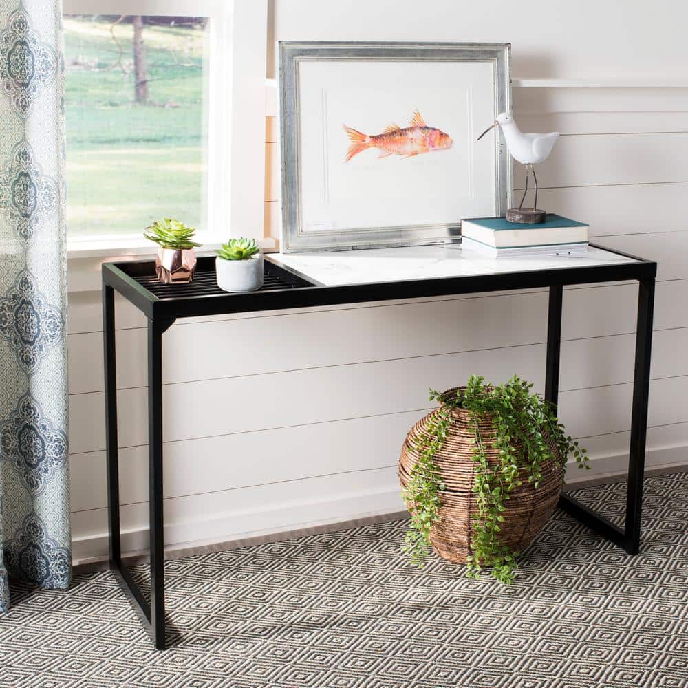 Zuri Black and White Marble Rectangular Console Table
