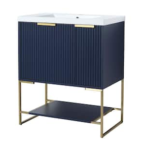 29.50 in. W x 18.1 in. D x 35.00 in. H Freestanding Bath Vanity in Navy Blue with Resin Vanity Top with White Basin
