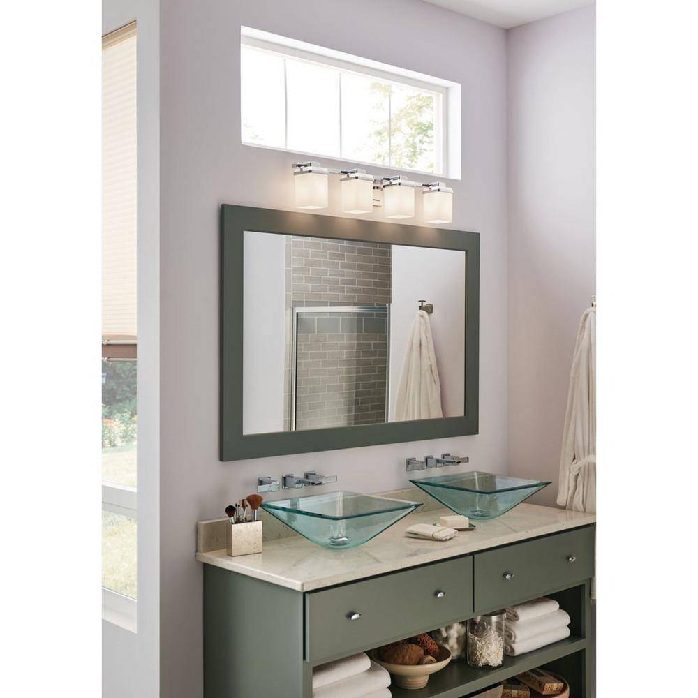 Polished Chrome 4-Light Bath Vanity with Etched Opal Glass Shades