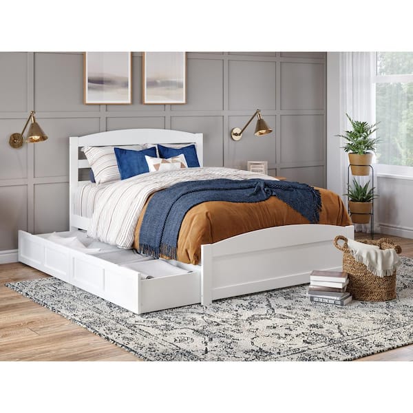 AFI Warren 53-1/2 in. W White Full Solid Wood Frame with Footboard 2-Drawers and USB Device Charger Platform Bed