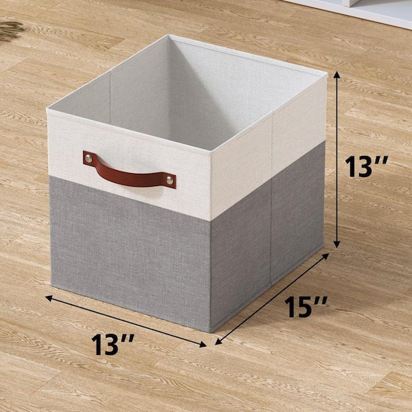Ornavo Home White/Gray 13 in. x 15 in. x 13 in. Linen Fabric