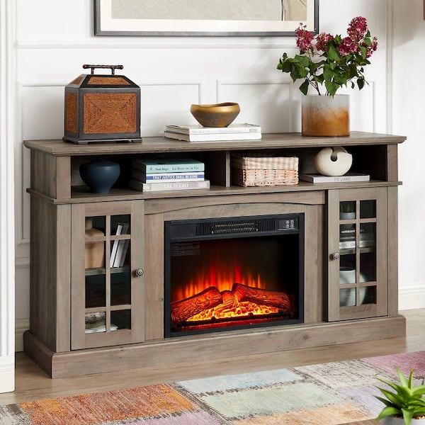 58 in. Freestanding Electric Fireplace TV Stant Entertainment Console with 23" Fireplace Insert for TV Up to 65 in. Gray