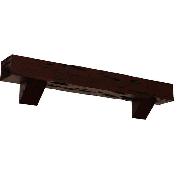 Ekena Millwork 8 in. x 8 in. x 7 ft. Pecky Cypress Faux Wood Fireplace Mantel Kit, Breckinridge Corbels, Natural Pecan