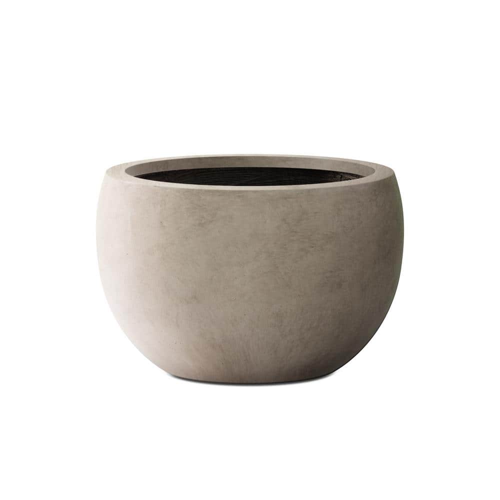Weathered Gray Round Concrete Planter with Drainage Hole