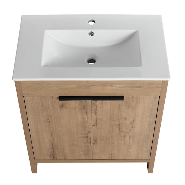 Unbranded High Quality 30 in. W x 18 in. D x 34 in. H Single Sink Freestanding Bath Vanity in Imitative Oak with White Ceramic Top