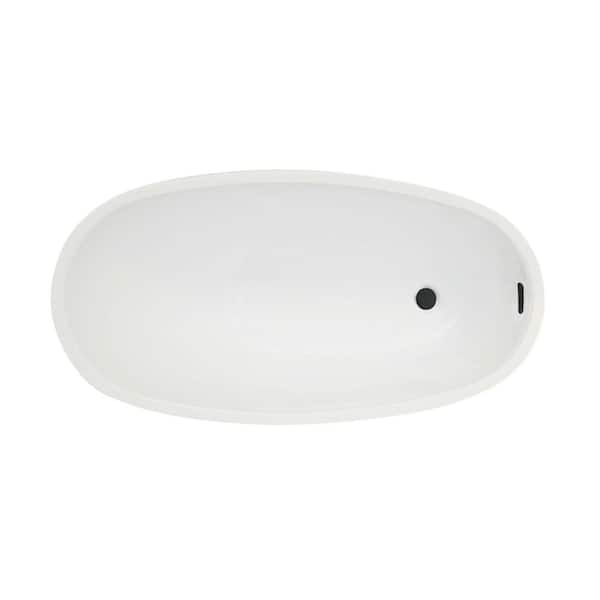 Kingston Brass Aqua Eden 48 in. x 26 in. Acrylic Flatbottom Freestanding Soaking Bathtub in White/Matte Black with Drain