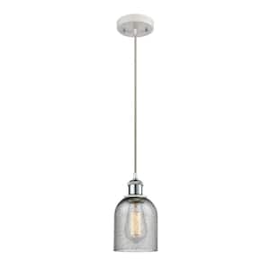 Caledonia 1-Light White and Polished Chrome Shaded Pendant Light with Charcoal Glass Shade