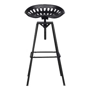 38 in. Black Industrial Metal Barstool with Footrest Swivel Adjustable Seat Height and Angled Legs