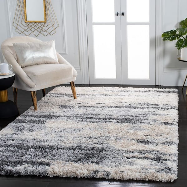 Fontana Shag 3 ft. x 5 ft. Gray/Ivory Distressed Area Rug