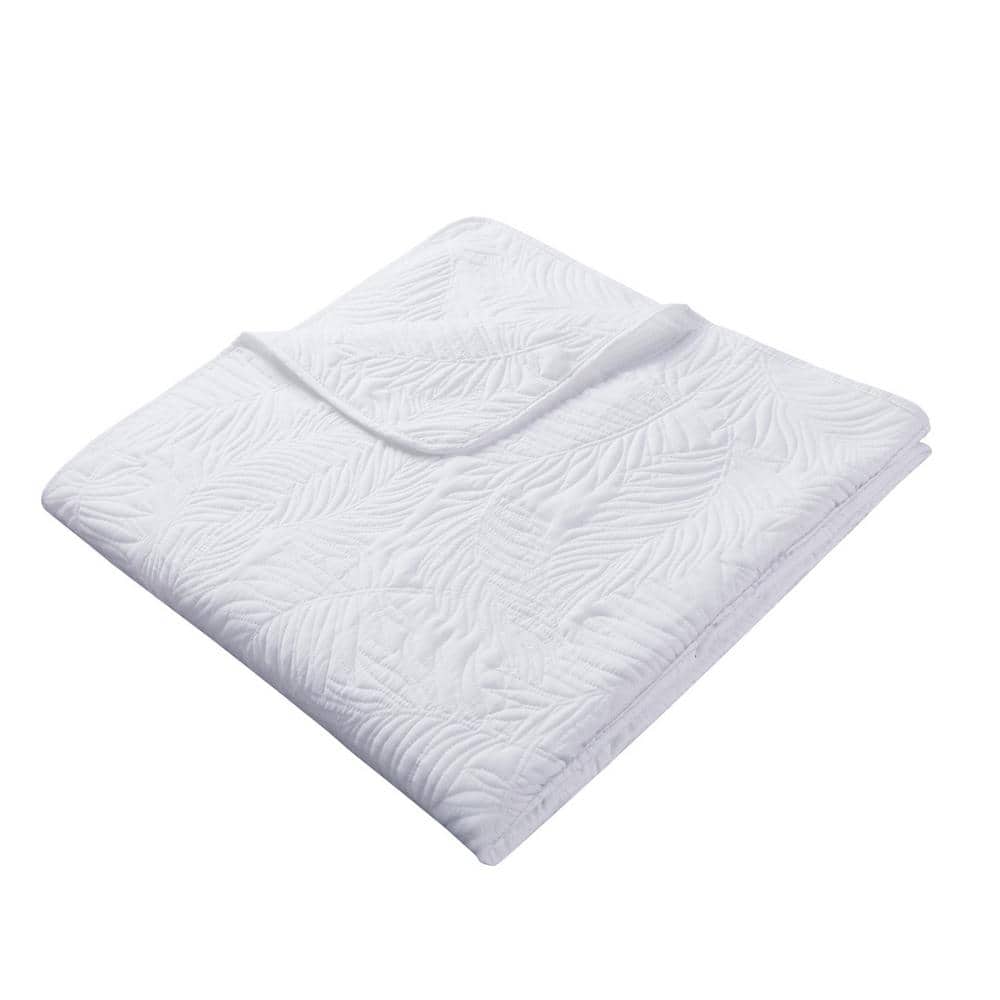 Full White Microfiber Coastal Embroidered Quilt Set