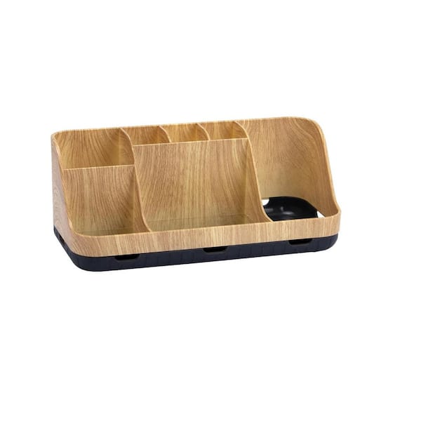 1-Pack Superior Organizer Wood Bathroom Countertop Organizer with 2-Tiers 7-Slots Detachable Drainage Antislip in Brown