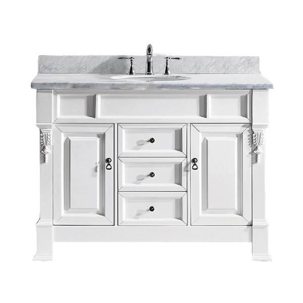 Virtu USA Huntshire 49 in. W Bath Vanity in White with Marble Vanity Top in White with Round Basin
