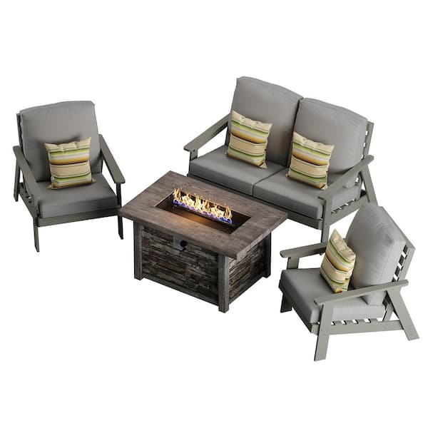 Clihome Outdoor garden furniture set of 4 in. Gray with 43.5 in. Propane Fire Pit Table