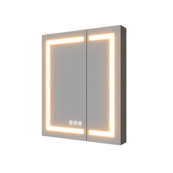 24 in. W x 36 in. H Black Aluminum Recessed/Surface Wall Mount Left Dimmable Medicine Cabinet with LED Mirror