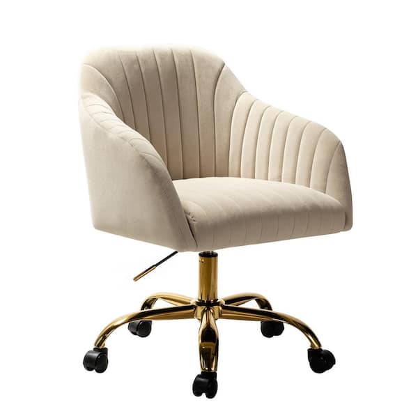 JAYDEN CREATION Jacinda Modern Tan Velvet Swivel and Adjustable Task Chair with Gold Base
