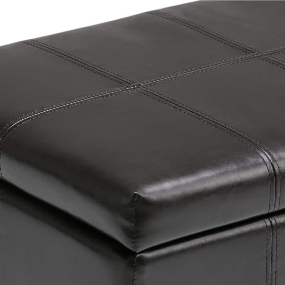 Dover Espresso Brown Faux Leather Storage Ottoman Bench