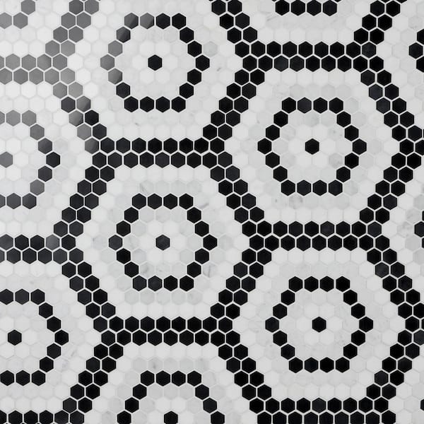Ivy Hill Tile Hyperion Honeycomb Black 10.23 in. x 11.53 in. Polished Marble Mosaic Floor and Wall Tile (0.81 Sq. Ft. Each)