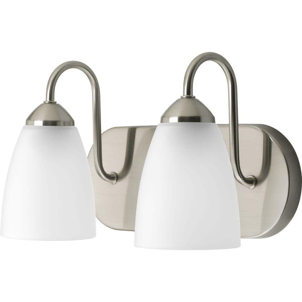 Brushed Nickel 2-Light Vanity Fixture with Etched Glass Shades
