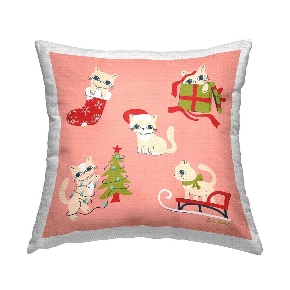 Festive Cats Cute Holidays Pink Square Outdoor Throw Pillow price history on PriceWatchPro