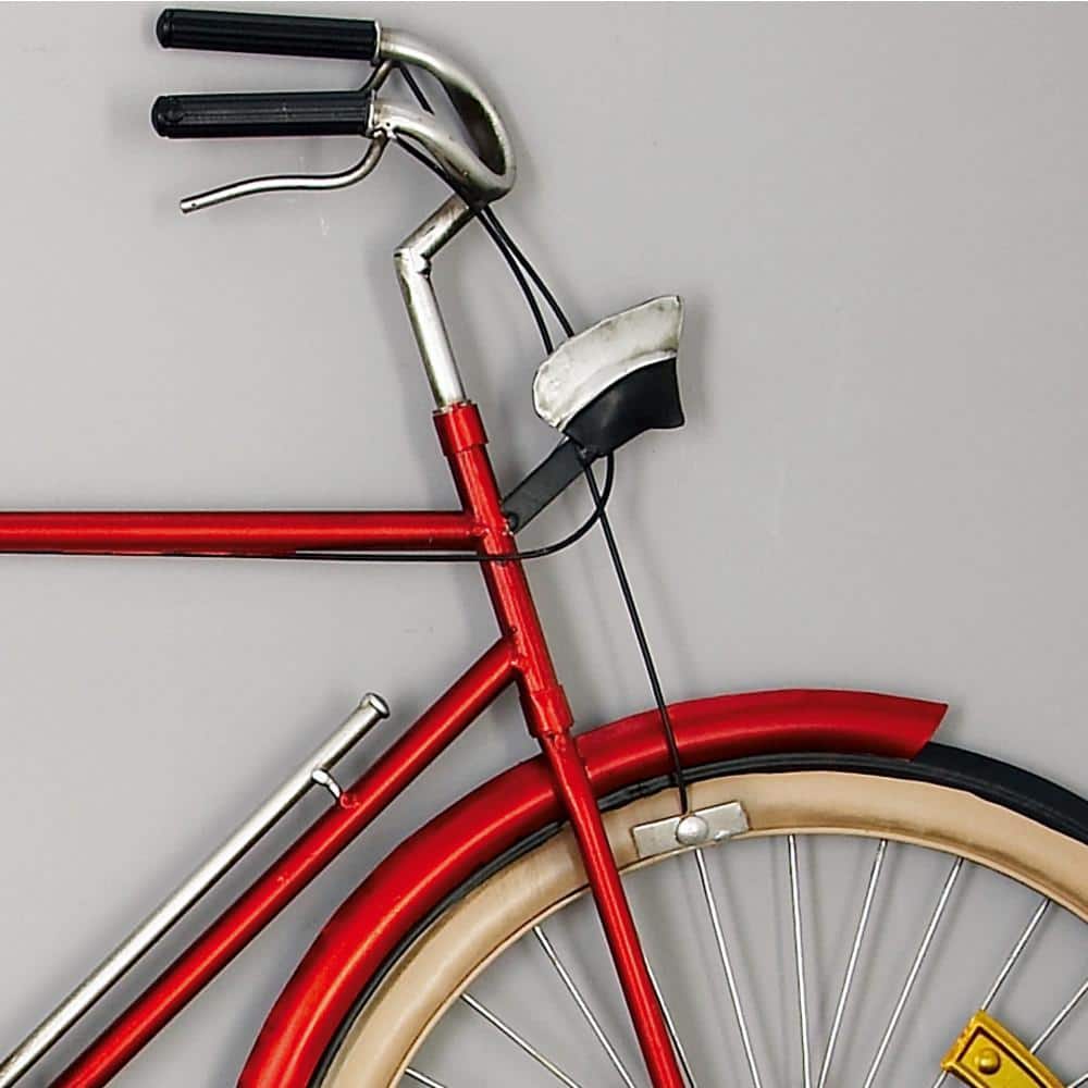 Red and Chrome Metal Bicycle Wall Sculpture with Seat
