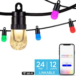 12 Bulb 24 ft. Indoor/Outdoor Plug-in Integrated LED Wi-Fi Edison String-Light, Linkable, 18 AWG